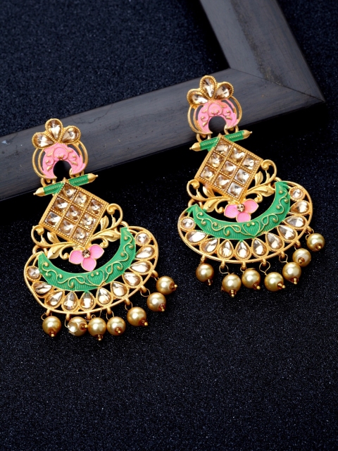 

Ibtida Gold-Toned & Green Diamond Shaped Chandbalis