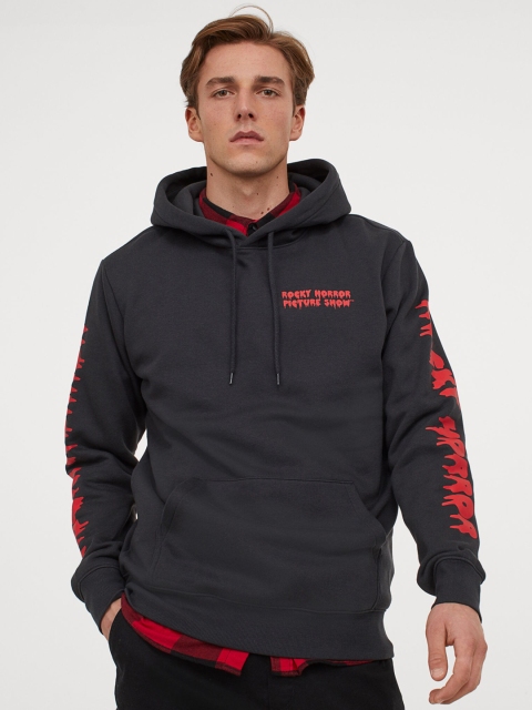 

H&M Men Black Printed Hoodie
