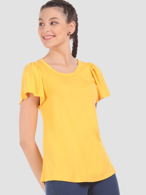

GAP Women Mustard Yellow Flutter Sleeve T-Shirt