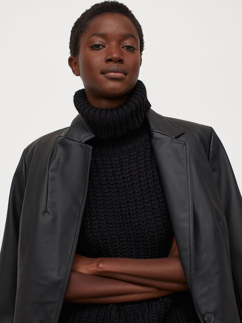 

H&M Women Acrylic Black Solid Polo-Neck Sustainable Slipover