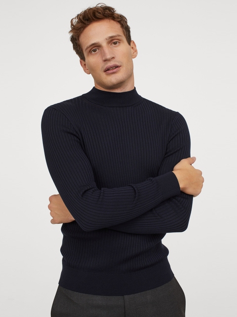 

H&M Men Blue Turtleneck Jumper Muscle Fit