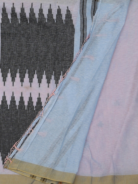 

Pothys Pink & Blue Linen Blend Striped Saree