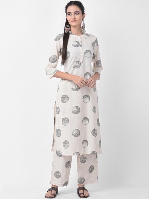 

aayusika Women Off-White & Grey Printed Kurta with Palazzos