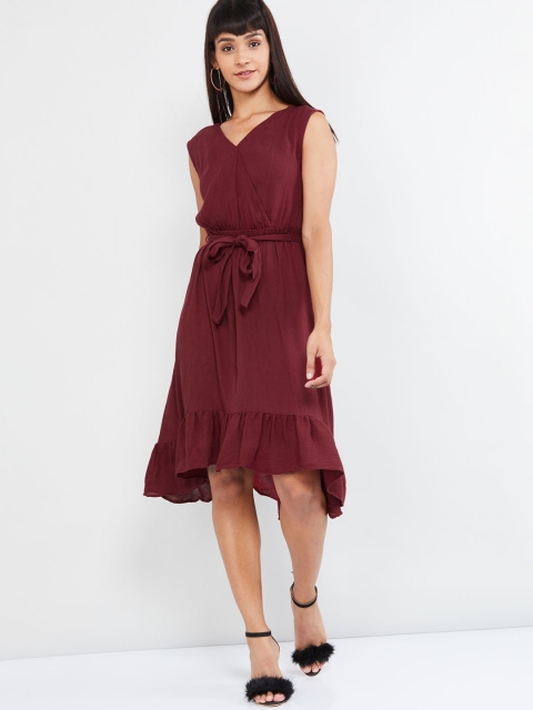 

max Women Maroon Solid A-Line Dress