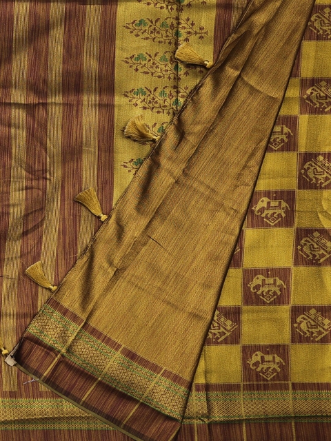 

Pothys Brown & Gold-Toned Jute Silk Woven Design Saree
