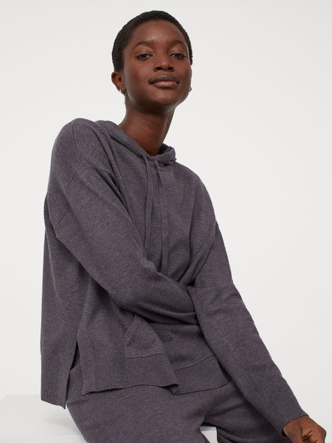 

H&M Women Grey Solid Wool-Blend Hoodie