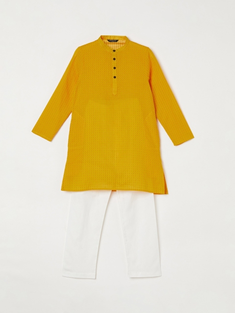 

Melange by Lifestyle Boys Mustard Yellow & White Woven Design Kurta with Pyjamas