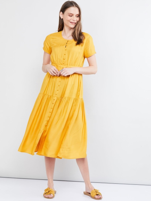 

max Women Gold-Coloured Solid A-Line Dress