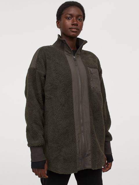 

H&M Women Green Solid Faux Shearling Jacket