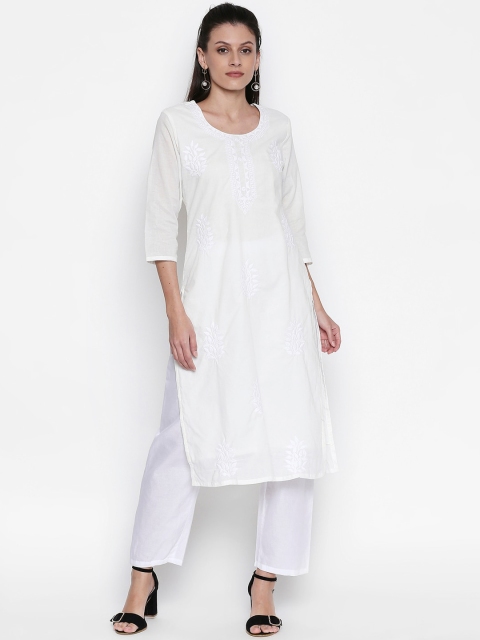 

ZRI Women White Solid Kurta with Palazzos & Dupatta