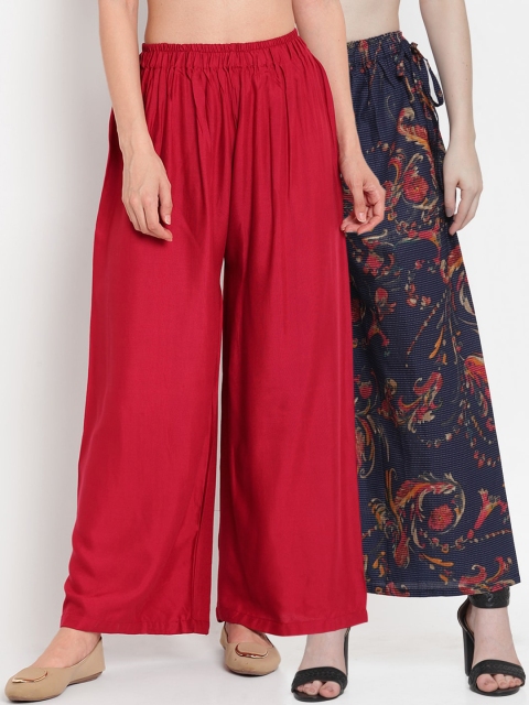 

TAG 7 Women Pack Of 2 Flared Palazzos, Red