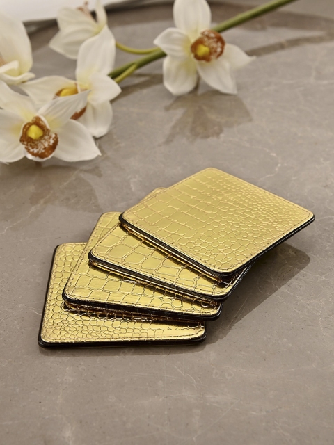 

Pure Home and Living Set Of 4 Gold-Toned Textured Square Coasters