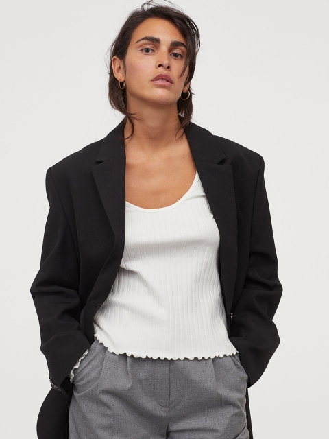 

H&M Women White Ribbed Jersey Top