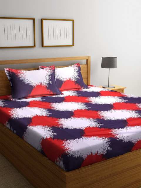 

DREAM WEAVERZ Blue & Red Abstract 1 King Bedsheet with 2 Pillow Covers