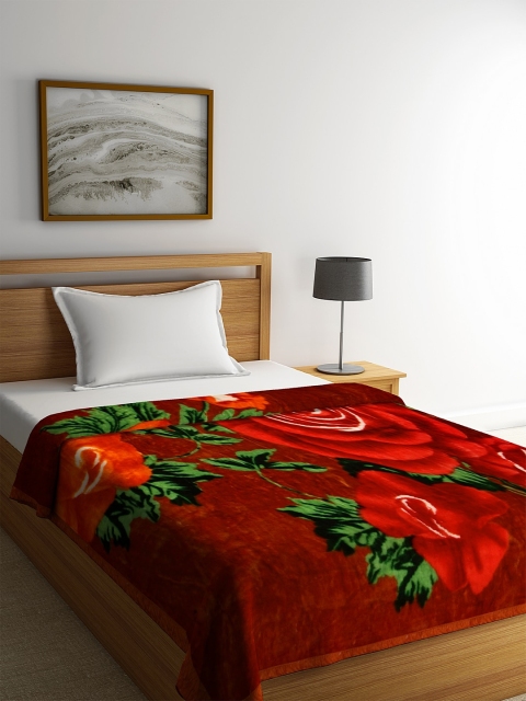 

NEUDIS Brown & Red Floral Heavy Winter 720 GSM Single Bed Blanket