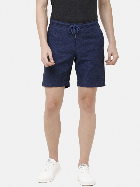 

CAVALLO by Linen Club Men Navy Blue Solid Slim Fit Regular Cotton Linen Shorts