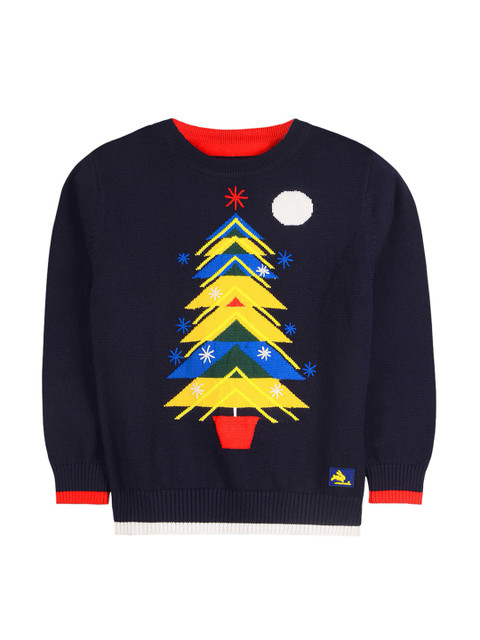 

Cherry Crumble Kids Navy Blue Printed Pullover Sweater