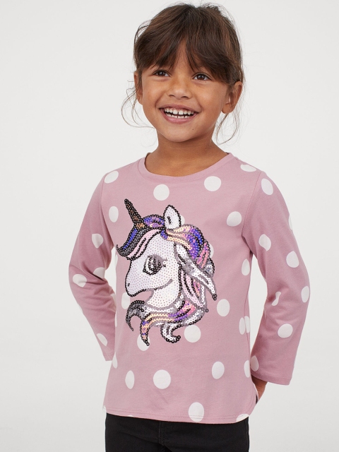 

H&M Girls Pink Unicorn Printed Motif-Front Jersey Top