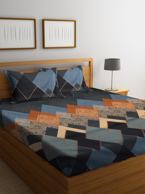 

DREAM WEAVERZ Grey & Multicoloured Abstract 1 King Bedsheet with 2 Pillow Covers