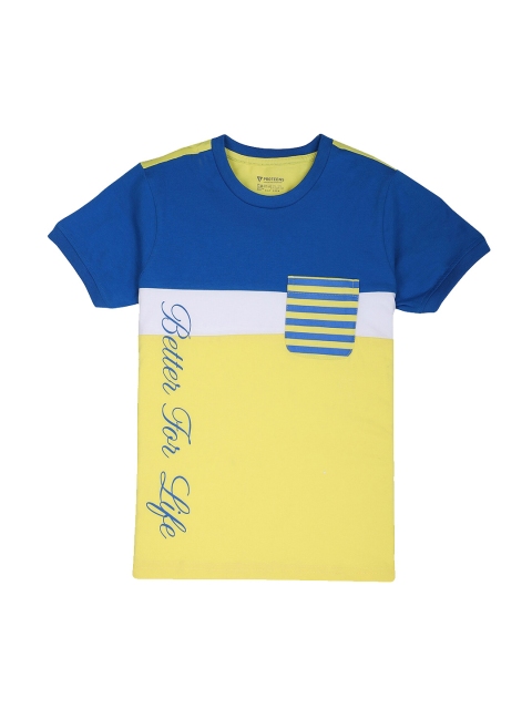 

PROTEENS Boys Yellow & Blue Colourblocked Round Neck T-shirt