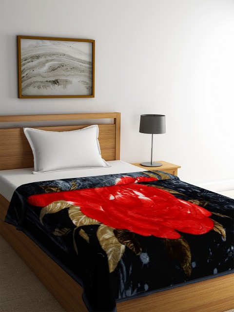 

NEUDIS Black & Red Floral Heavy Winter 600 GSM Single Bed Blanket
