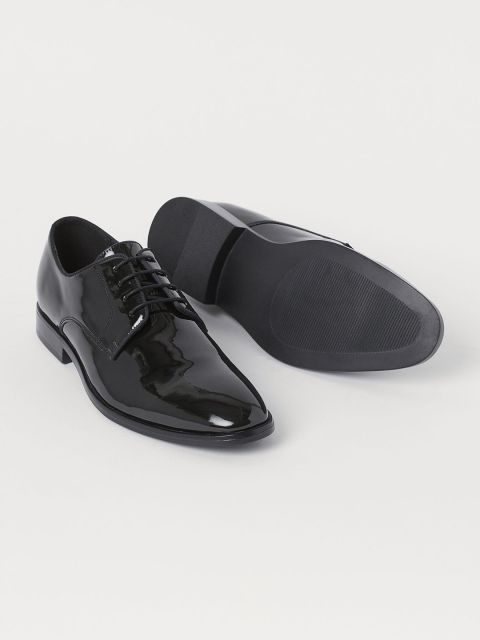 

H&M Men Black Solid Patent Derby Shoes