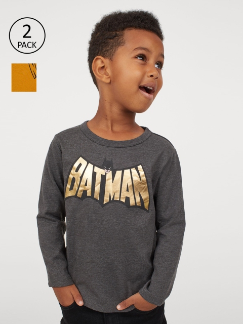 

H&M Boys 2-Pack Long-Sleeve Jersey Tops, Grey