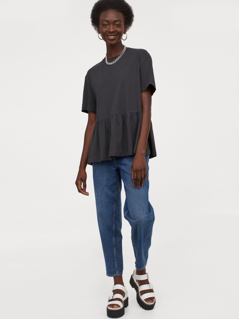 

H&M Women Grey Short-Sleeved Jersey Top