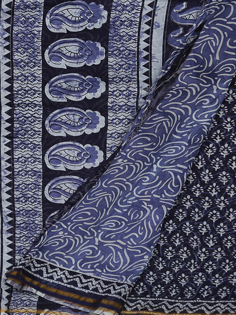 

Pothys Blue Printed Cotton Blend Saree