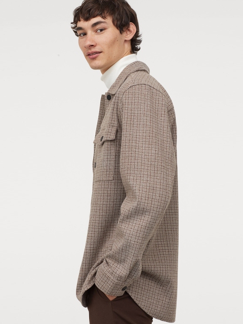 

H&M Men Beige Checked Shirt Jacket
