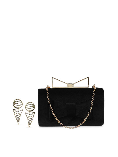 

Kazo Women Black & Gold Bow Clutch with Earring Gift Set