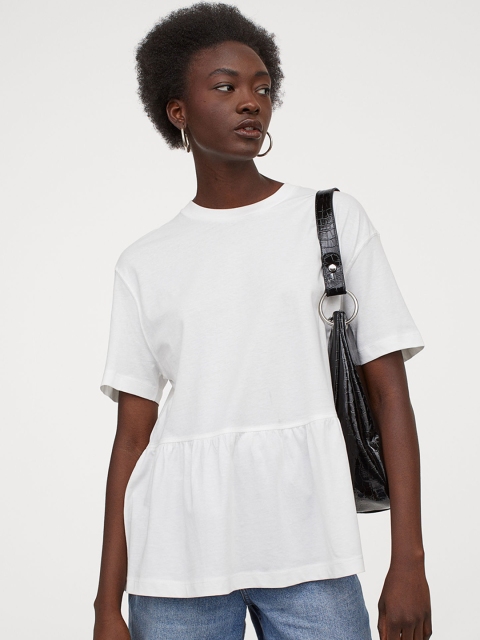 

H&M Women White Solid Short-sleeved jersey top