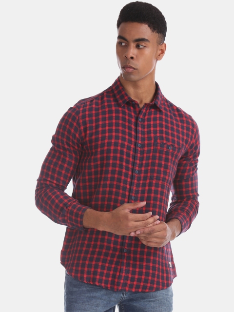 

Ed Hardy Men Red & Navy Blue Slim Fit Checked Casual Shirt