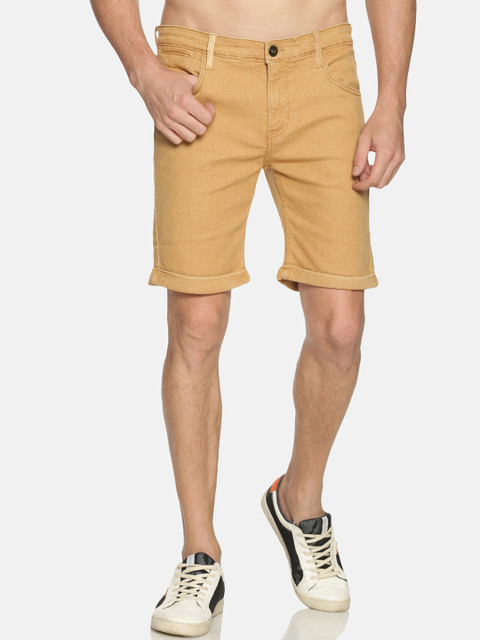 

IVOC Men Khaki-Coloured Solid Slim Fit Denim Shorts