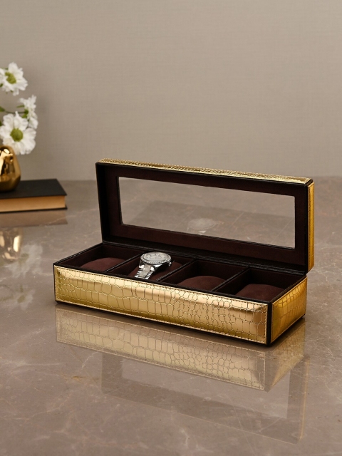 

Pure Home and Living Unisex Gold-Toned & Brown Textured Croco Watch Organiser