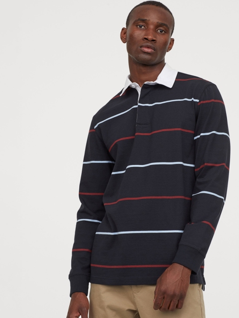 

H&M Men Blue Striped Cotton Rugby Shirt