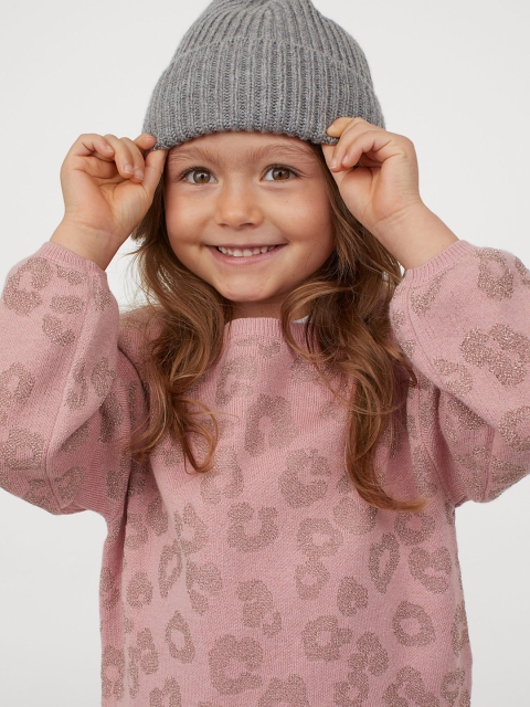 H&M Girls Pink Printed Jacquard-Knit Jumper