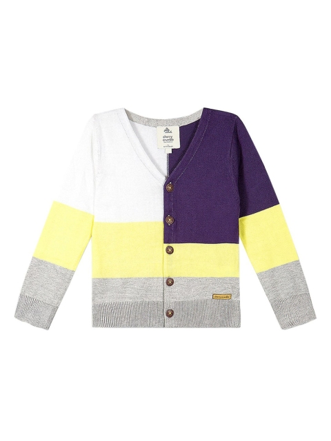

Cherry Crumble Unisex Kids White Colourblocked Cardigan Sweater