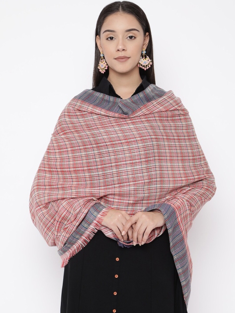 

Pashmoda Women Red & Blue Checked Woolmark Certified Pure Wool Shawl