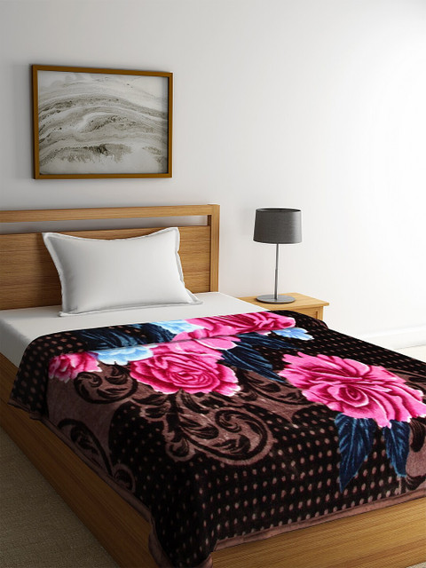 

NEUDIS Brown & Pink Floral Heavy Winter 720 GSM Single Bed Blanket