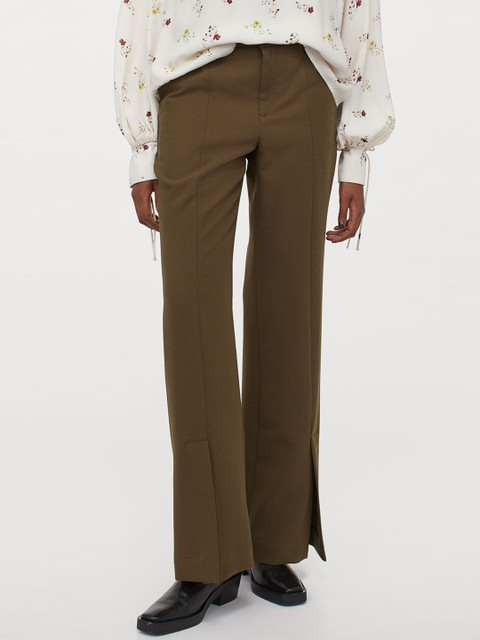 

H&M Women Olive Green Flared Trousers