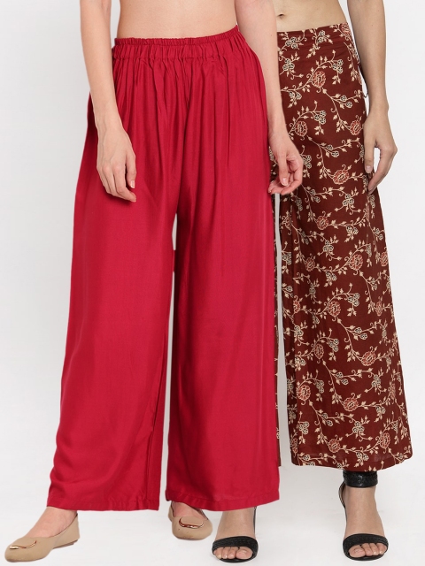 

TAG 7 Women Pack of 2 Flared Palazzos, Red