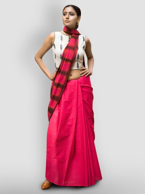 

Aryavart Pink & Black Pure Cotton Checked Saree