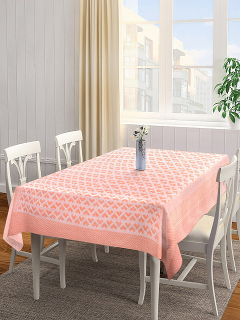 

NEUDIS Peach-Coloured & White Geometric 6-Seater Square Table Cover