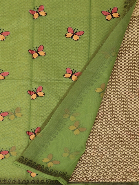 

Pothys Green & Cream-Coloured Supernet Embroidered Saree