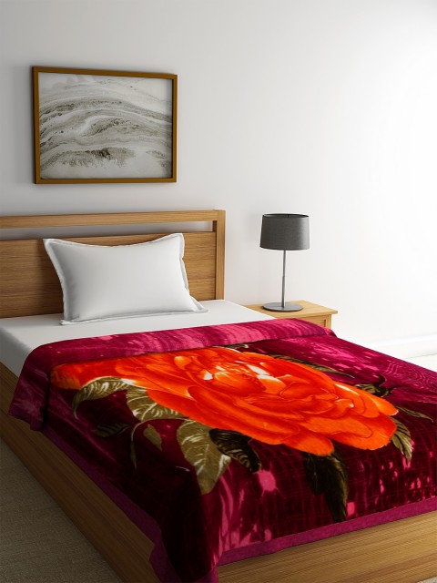 

NEUDIS Purple & Orange Floral Heavy Winter 720 GSM Single Bed Blanket