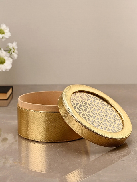 

Pure Home and Living Gold-Toned Lattice Pattern Round Storage Box