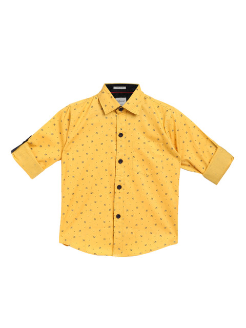 

Aj DEZInES Boys Yellow & Black Regular Fit Printed Casual Shirt