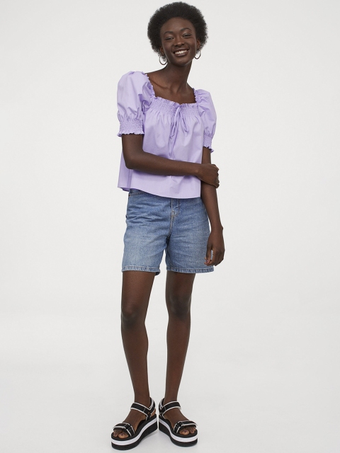 

H&M Women Purple Cotton Poplin Top