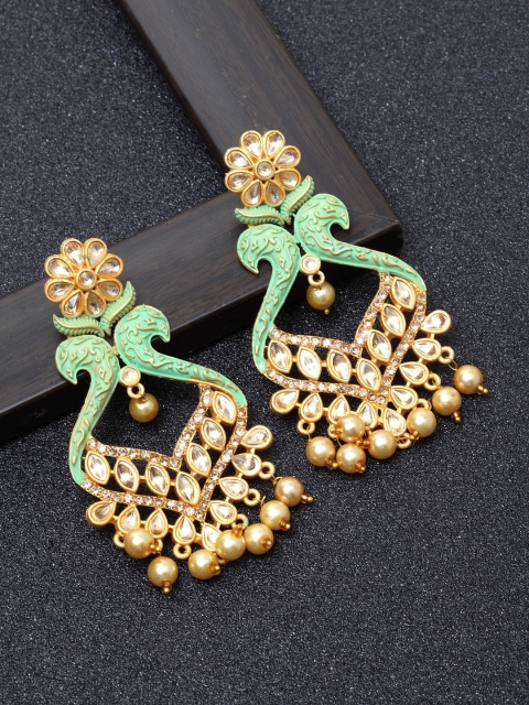 

Ibtida Green & Gold-Plated Teardrop Shaped Drop Earrings